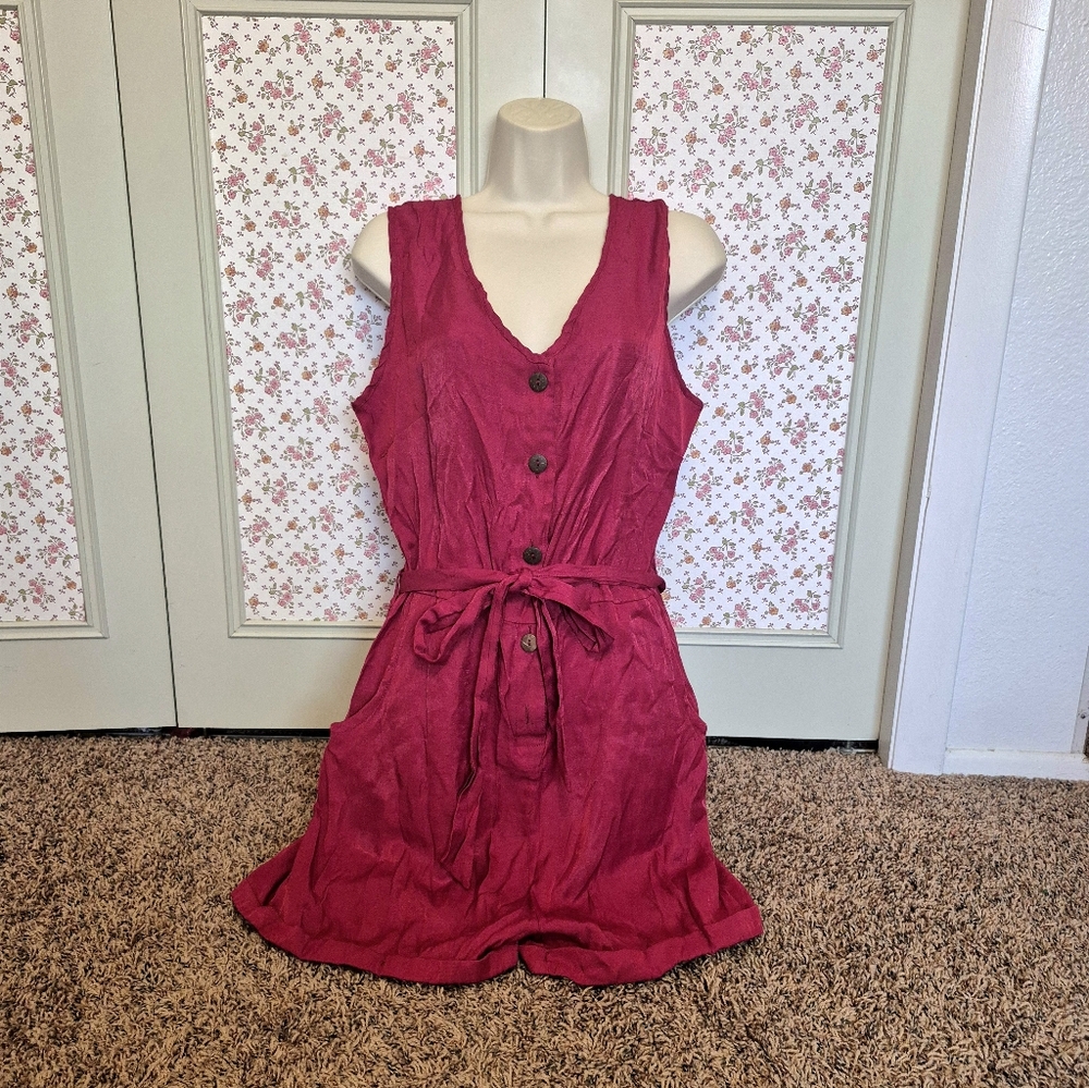 Shein Sleeveless Red Button-Front Romper Shorts Size Large